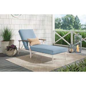 Marina Point White Steel Outdoor Patio Chaise Lounge with CushionGuard Surf Blue Cushions