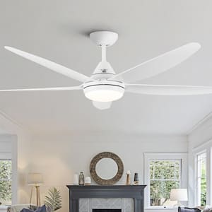 56 in. Indoor White Ceiling Fan with Dimmable LED Light and Remote Control