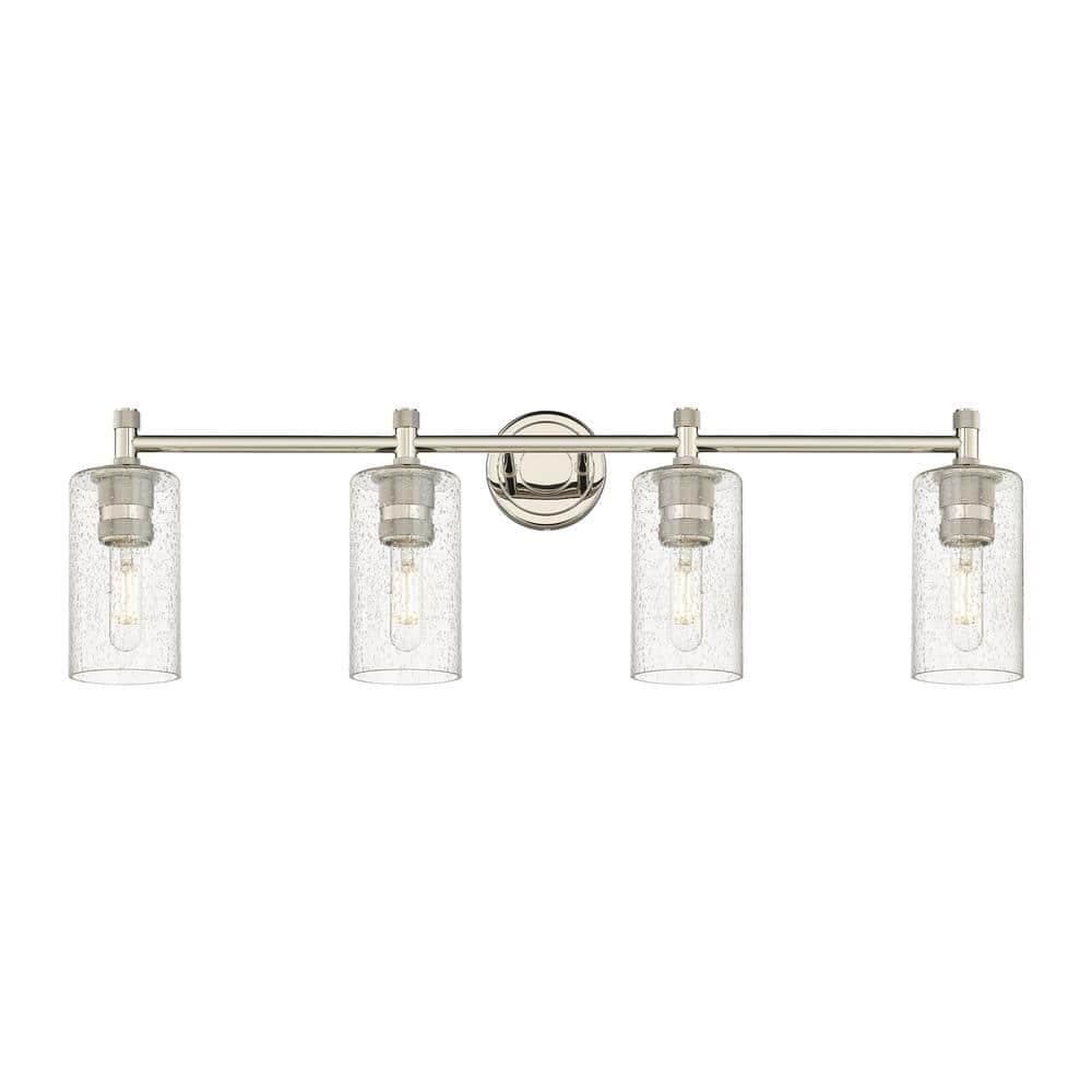 Crown Point 33.88 in. 4-Light Polished Nickel Vanity Light with Glass Shade price history on PriceWatchPro