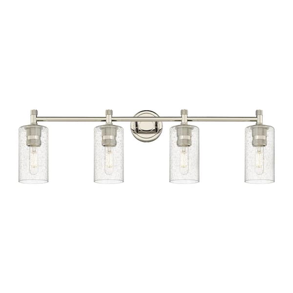 Innovations Crown Point 33.88 in. 4-Light Polished Nickel Vanity Light with Glass Shade