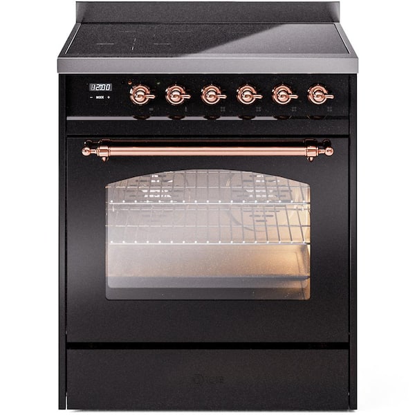 Nostalgie II 30 in. 4 Zone Freestanding Induction Range in Glossy Black with Copper