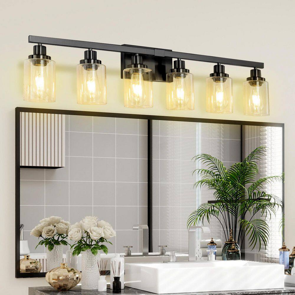 37 in. 6-Light Black Vanity Lights, Wall Sconces with Clear Glass Shades, Modern Bathroom Lighting, Bulbs Not Included price history on PriceWatchPro