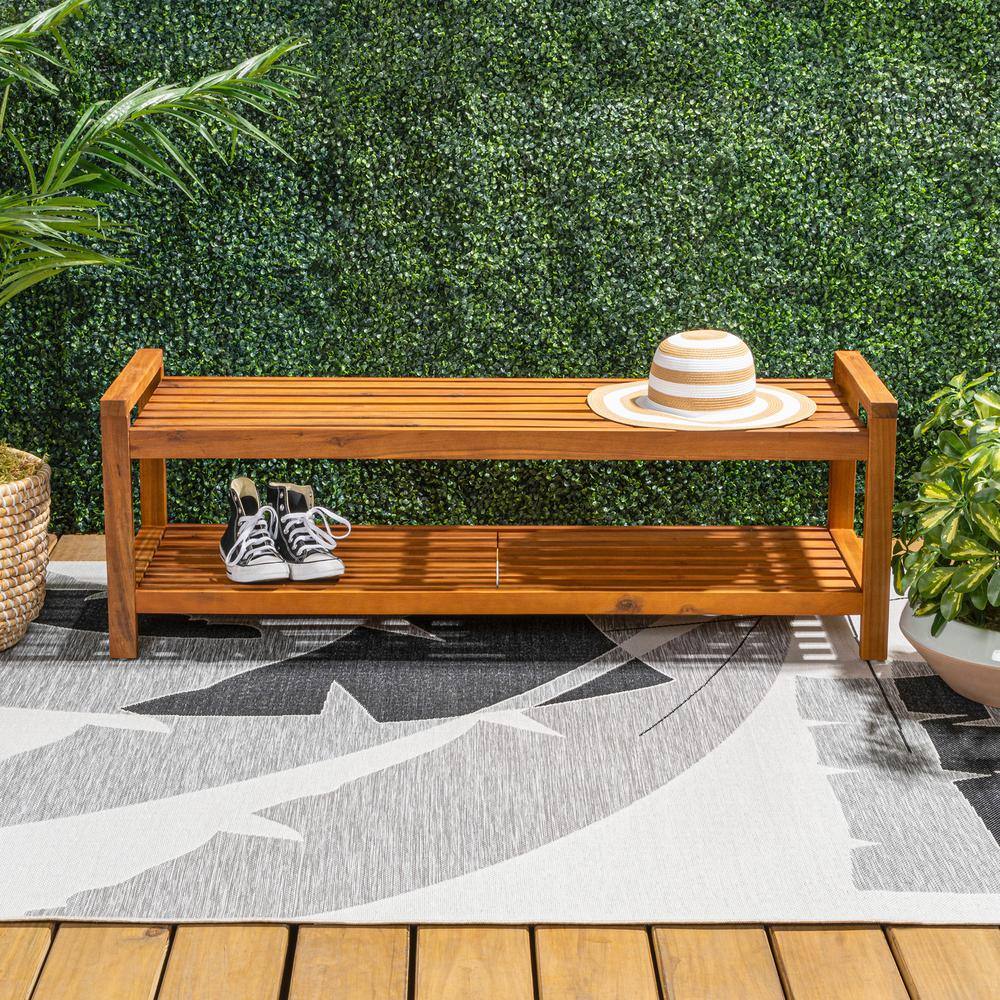 Blane Teak Acacia Wood 52" Mid-Century Modern Outdoor Bench