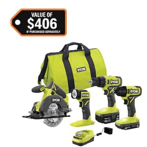 ONE+ 18V Cordless 4-Tool Combo Kit with Compact Battery, 4.0 Ah Battery, and Charger
