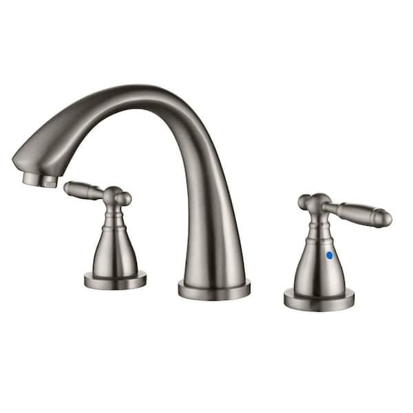 Vara 8 in. Widespread Vintage-inspired Bridge Double-Handle 5.91 in. H Bathroom Sink Faucet in Brushed Nickel