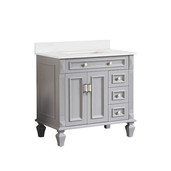 WELLFOR Artwood 36 in. W x 22 in. D x 35 in. H Bath Vanity in Titanium Gray with Carrara White Vanity Top with Single Basin