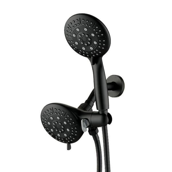 Pdpbath 6-Spray 4.5 in. Dual Wall Mount Shower Head and Handheld Shower Head 1.8 GPM in Matte Black（Not Include Valve）