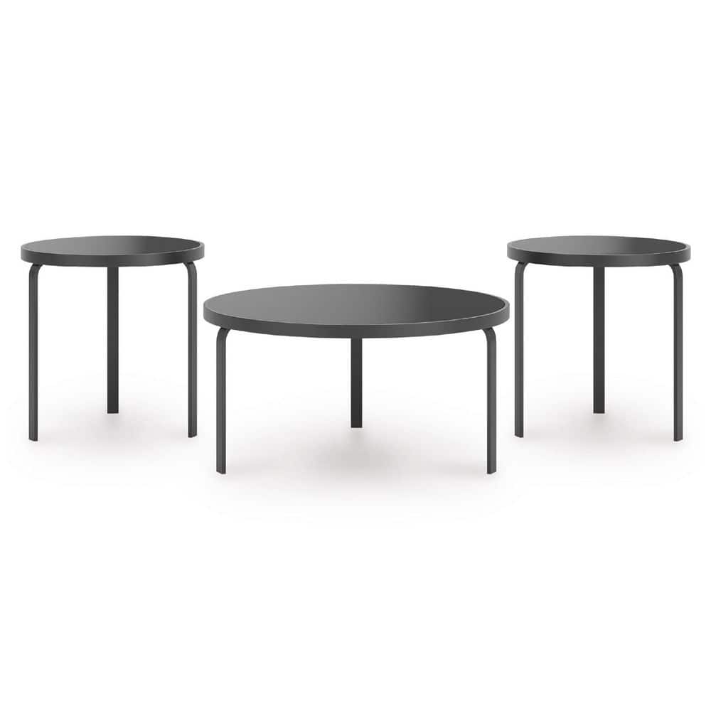 Dorylin 35.63 in. Black Round Glass Coffee Table with 3 Pieces