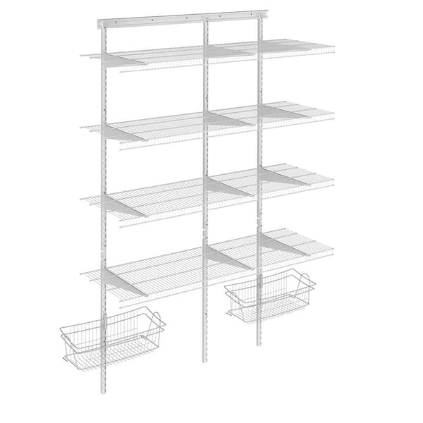 Shelftrack 16.75 in. D x 48 in. W x 84 in. H White Wire Adjustable Pantry Closet Kit with Baskets