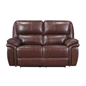 Ellery 66 in. W Brown Leather Manual Double Reclining Loveseat