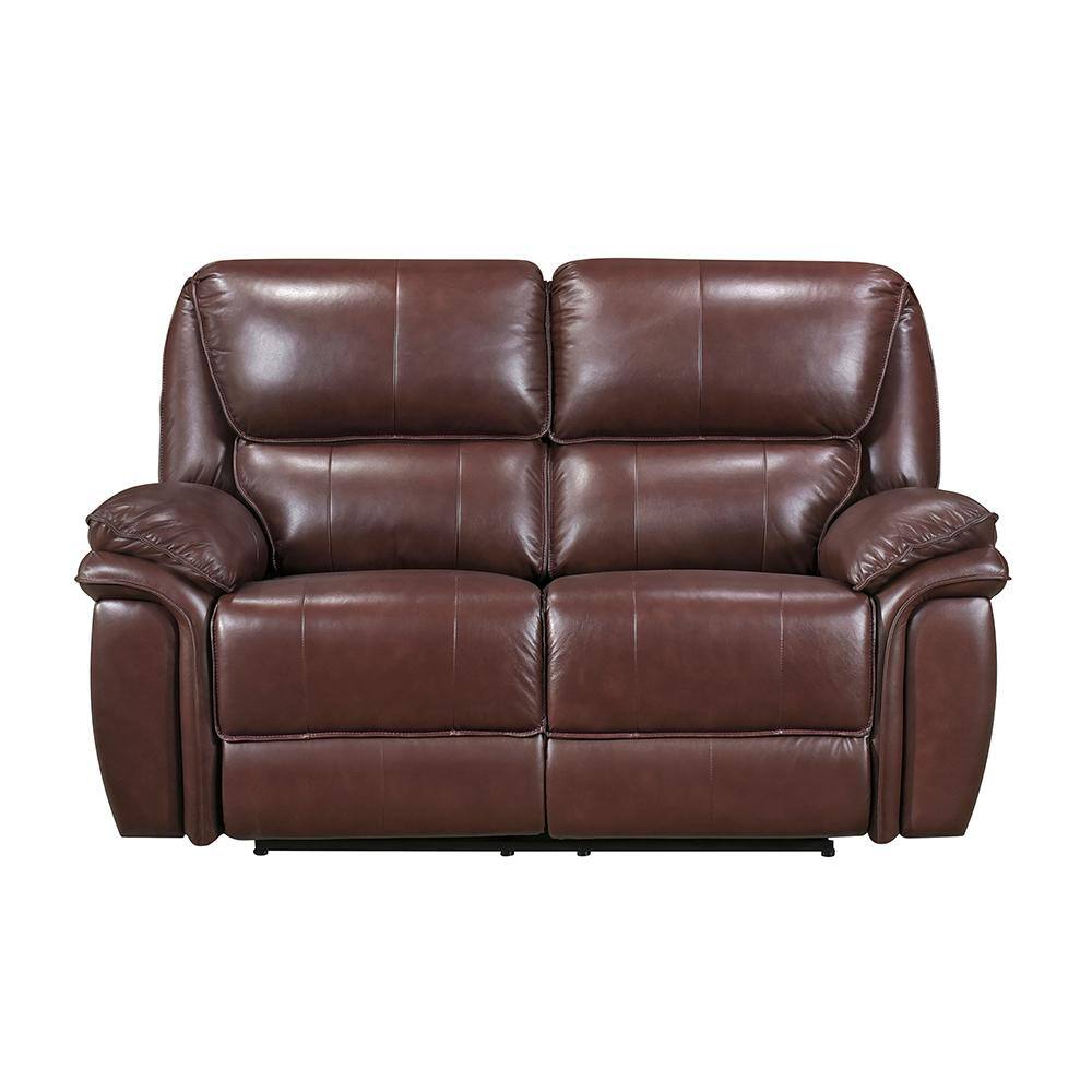 Ellery 66 in. W Brown Leather Double Reclining Loveseat 8588BR2 The