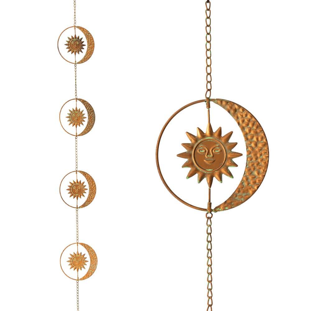 8.5ft Faux Copper Patina Sun and Moon Rain Chain