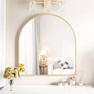32 in. W x 34 in. H Arch Metal Framed Wall Bathroom Vanity Mirror Gold