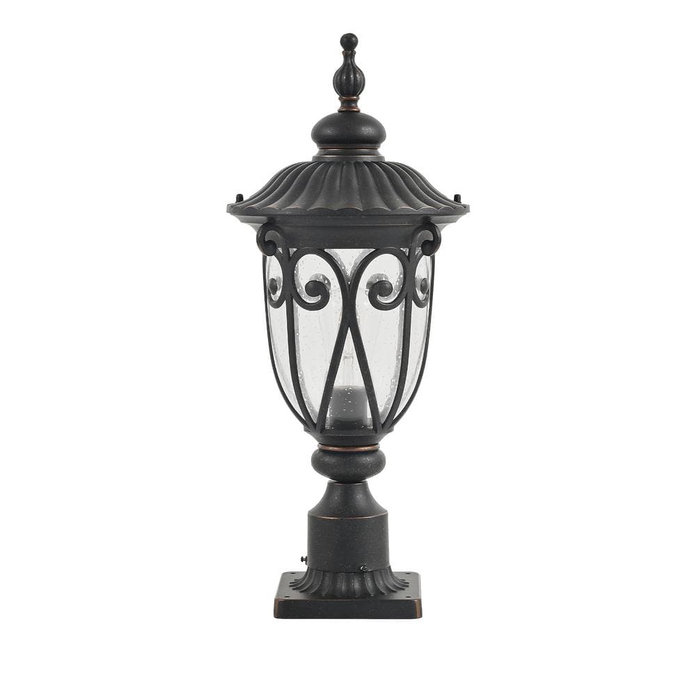 1-Light Black Aluminum Rust Resistant Hardwired Outdoor Post Light Set with