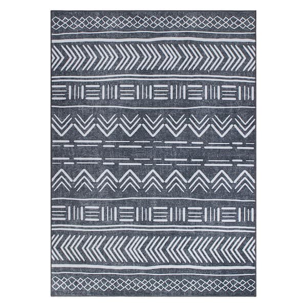 Washable Rugs 3'X5', Cotton Woven Black and White Outdoor Rug