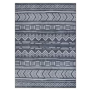 Dark Gray 7 ft. 7 in. x 9 ft. 6 in. Contemporary Geometric Bohemian Machine Washable Area Rug