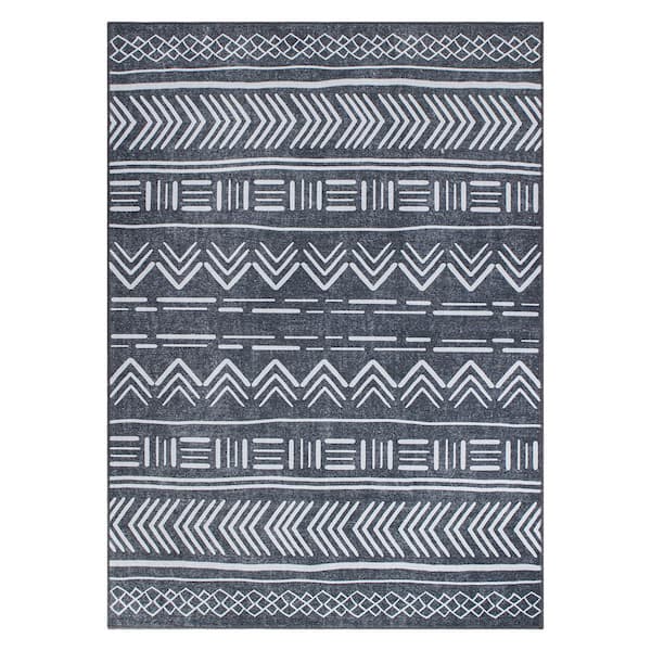 World Rug Gallery Dark Gray 8 ft. 4 in. x 11 ft. 6 in. Contemporary Geometric Bohemian Machine Washable Area Rug