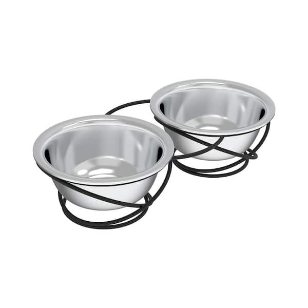 Petmaker Large 40 oz. Stainless-Steel Elevated Dog Bowls with Stand Silver  and Black (Set of 2) HW3210163 - The Home Depot
