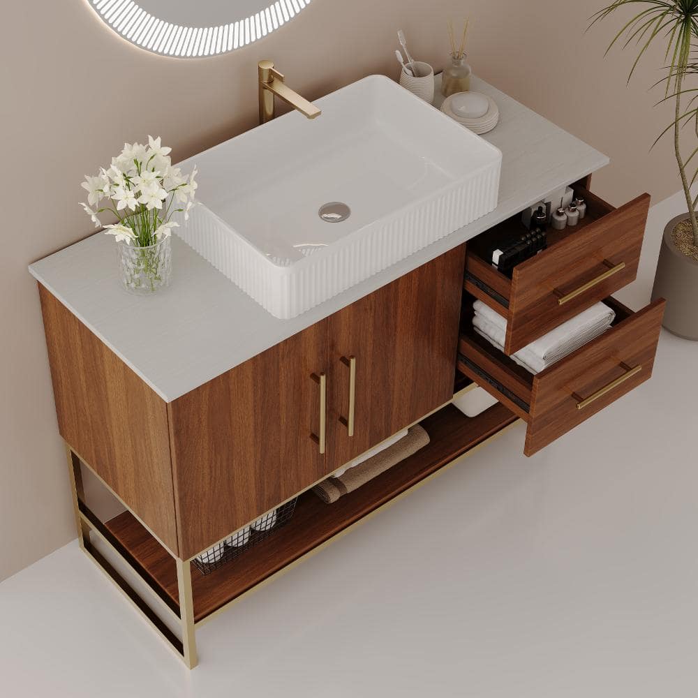 36 in.Walnut Freestanding Bathroom Vanity with Ceramic Vessel Sink,2 Doors & Drawers,Open shelf price history on PriceWatchPro