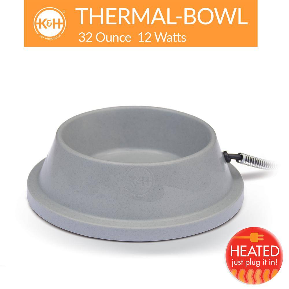Gray Heated Pet Water Bowl with Steel-Wrapped Cord