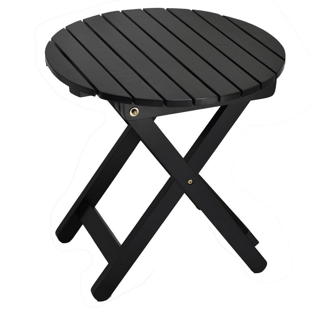 Outdoor Patio Side Table Round Small Wood End Table Folding Coffee Furniture for Living Room, Bedroom, Camping Black price history on PriceWatchPro