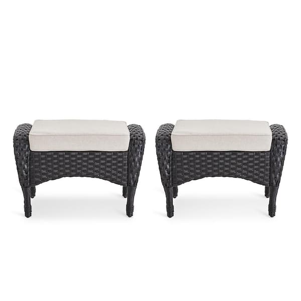 Gymojoy Carlos Black Wicker Outdoor Ottoman Patio Rattan Gymojoy Carlos Black Wicker Outdoor Ottoman Patio Rattan
