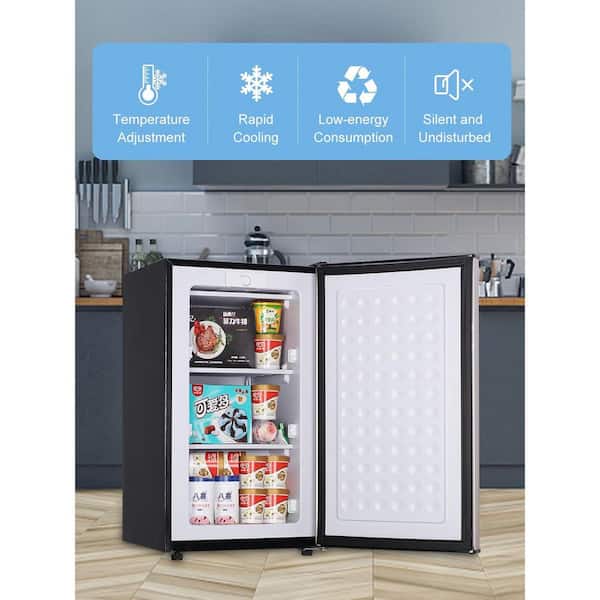 3.2 Cu. ft Upright Freezer Compact in Sliver Stainless with Removable Shelves for Bedroom, Office, Kitchen
