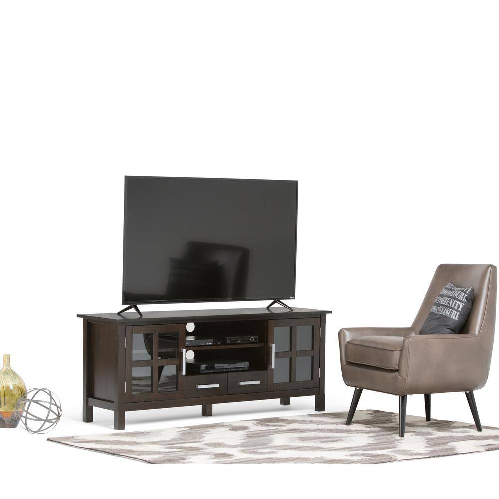 Hickory Brown 60" Solid Wood TV Media Console with Cabinets