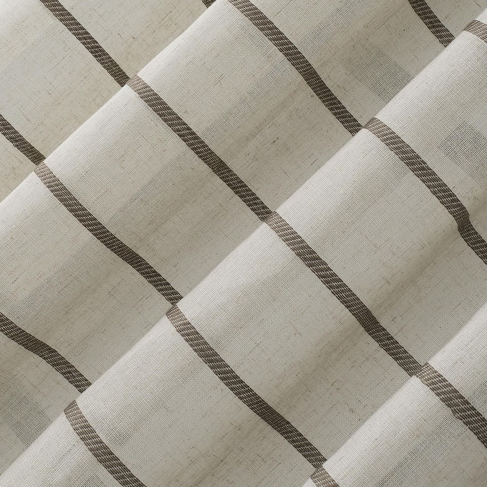 Mocha Linen Blend Sheer Twill Stripe Curtain Panel