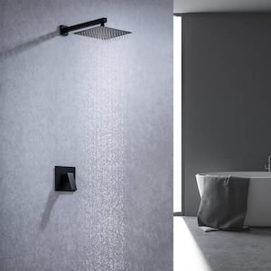 1-Spray Patterns with 2.5 GPM 10 in. Wall Mount Rain Fixed Shower Head in Matte Black (Valve Included)