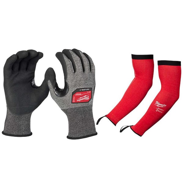 Milwaukee Large HIGH DEX NITRILE CUT 3 GLOVES with 18 in. Red 4-Way Stretch Cut 3 Resistant Protective Arm Sleeves