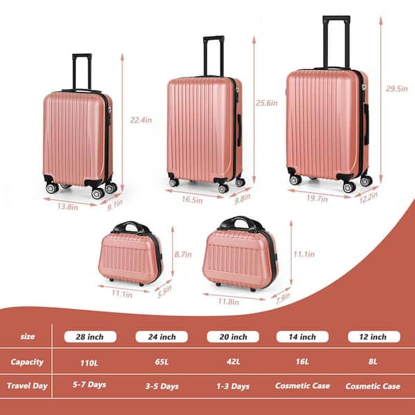 HIKOLAYAE 5-Piece Set of Lightweight Rolling Hardside and