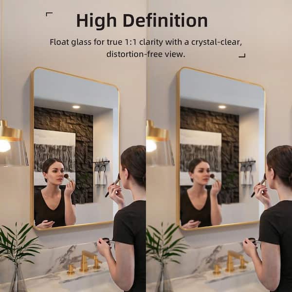 Nivorix Lira 24 in. W x 36 in. H Tempered Glass Brushed Gold