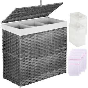 125 L Plastic Rattan Laundry Basket Hamper with Lid Gray