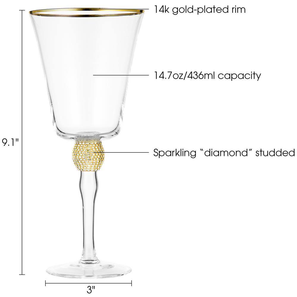 Luxurious Gold and Rhinestone Studded Wine Goblet Set