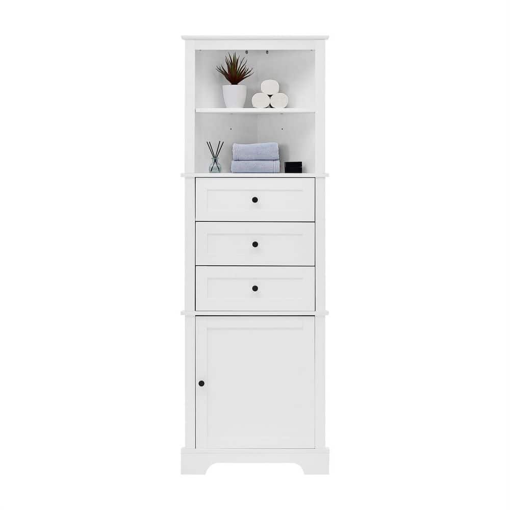 13.4 in. W x 23 in. D x 68.9 in. H White MDF Linen Cabinet with Adjustable Shelf 3 Drawers, 1 Doors price history on PriceWatchPro