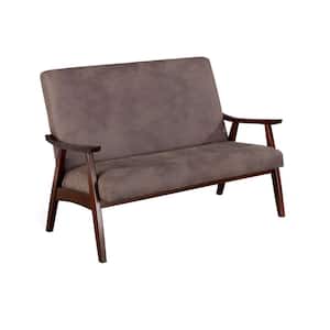 Lometa 46.8 in. Brown Faux Leather 2 Seater Loveseat with Wood Frame