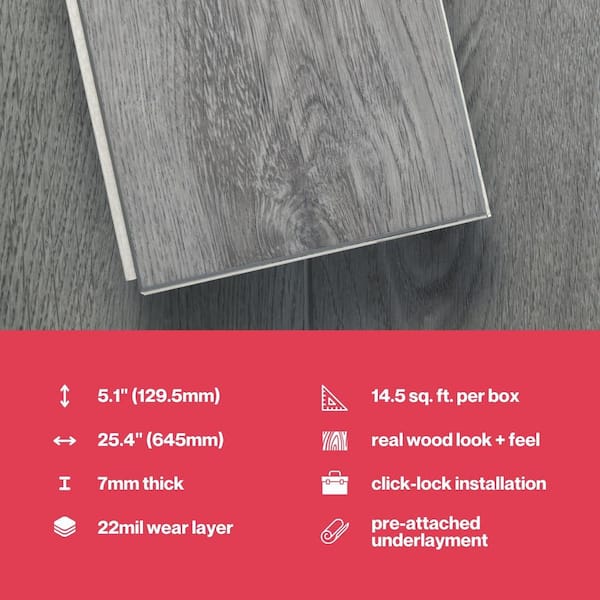 Lucida USA (Sample) Decocore Soft Gray Wood Look 22-mil Interlocking Luxury Vinyl Plank