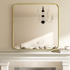 36 in. W x 36 in. H Modern Gold Aluminum Framed Rounded Wall Mount Mirror