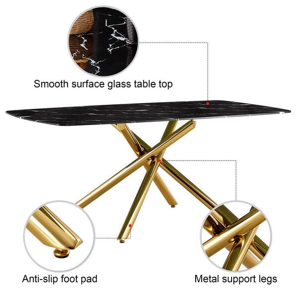 87 X 39 X 30 Polished Gold Glass Stainless Steel Dining Table 87 X 39 X 30 Polished Gold Glass Stainless Steel Dining Table