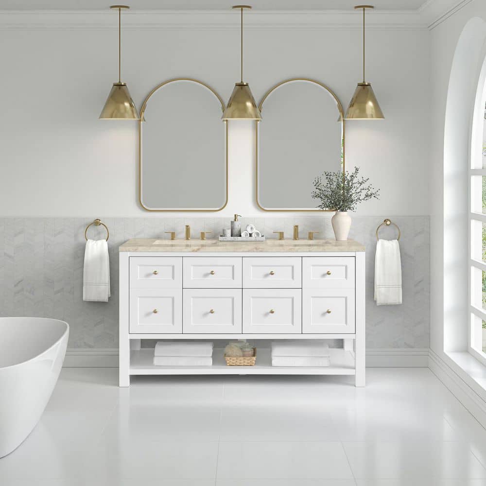 Breckenridge 60.0 in. Double Bath Vanity in Bright White with Tajnar Wireless Charging Engineered Composite Top price history on PriceWatchPro