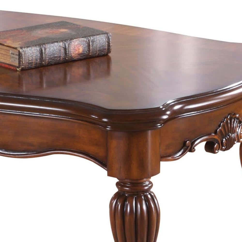 Cherry Brown Vintage Rectangular Coffee Table with Fluted Legs
