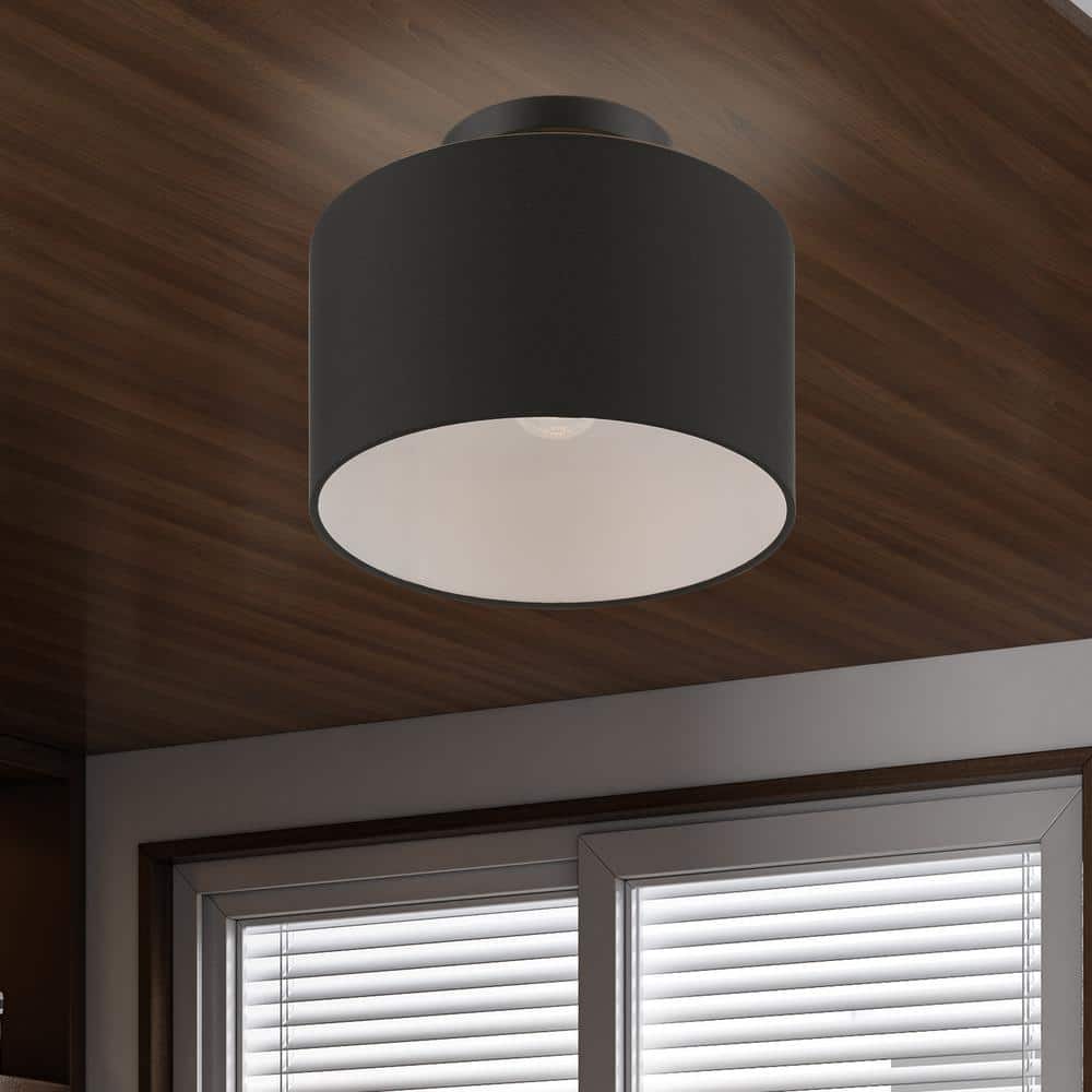 Bainbridge Black Fabric Shade Semi-Flush Drum Light