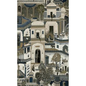 Navy Moroccan Inspired Architectural Design Non-Woven Paper Non-Pasted the Wall Double Roll Wallpaper