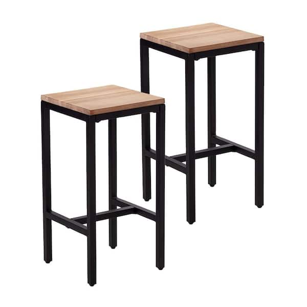 Southern Enterprises Brella 26 in. Black Iron Backless Bar Stool with Wood Seat (Set of 2)