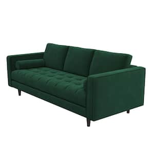 Jax 84 in. W Square Arm Mid Century Modern Furniture Style Velvet Living Room Dark Green Sofa (Seats 3)