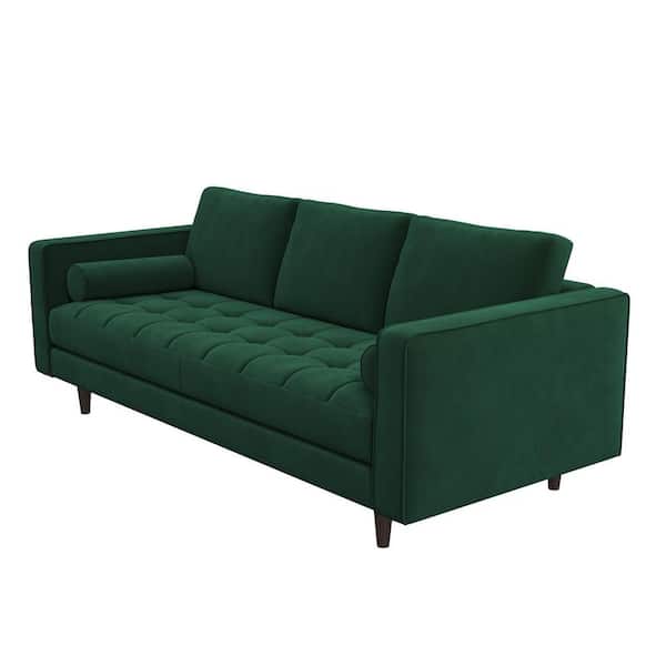Ashcroft Furniture Co Jax 84 in. W Square Arm Mid Century Modern Furniture Style Velvet Living Room Dark Green Sofa (Seats 3)