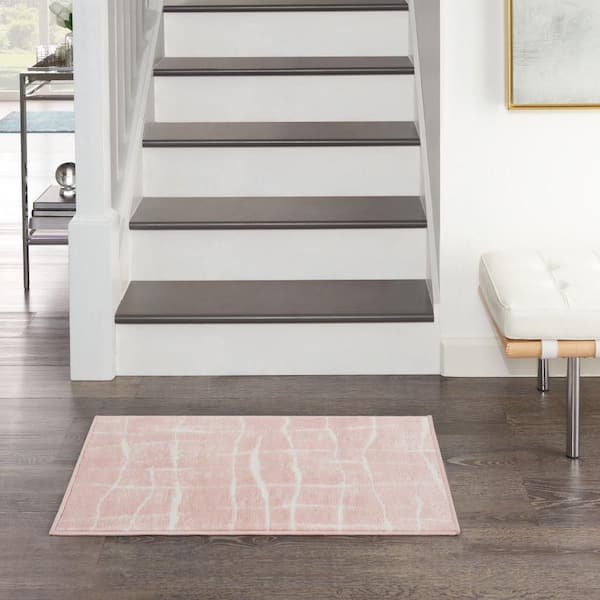 Whimsicle Pink Ivory doormat 2 ft. x 3 ft. Abstract Contemporary Kitchen Area Rug