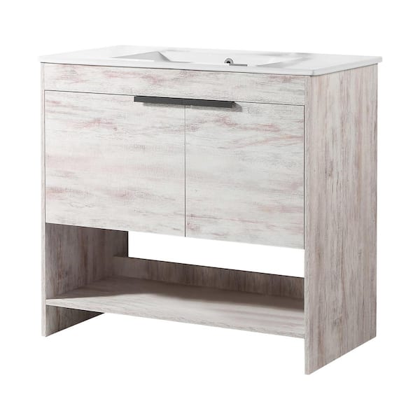 FINE FIXTURES Phoenix 36 in. W x 18.32 in. D x 33.5 in. H Bath Vanity in Rustic White with White Ceramic Top