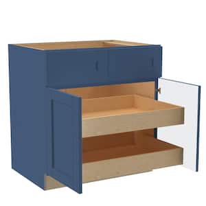 Washington Vessel Blue Plywood Shaker Assembled Base Kitchen Cabinet FH 2 ROT Soft Close 33 in W x 24 in D x 34.5 in H